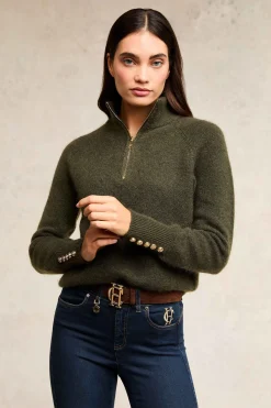 Discount Tori Quarter Zip Knit (Forest Green) Women Knitwear