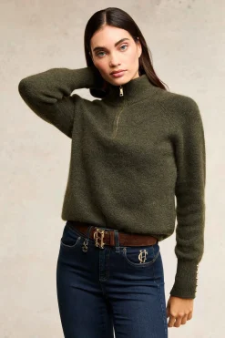 Discount Tori Quarter Zip Knit (Forest Green) Women Knitwear