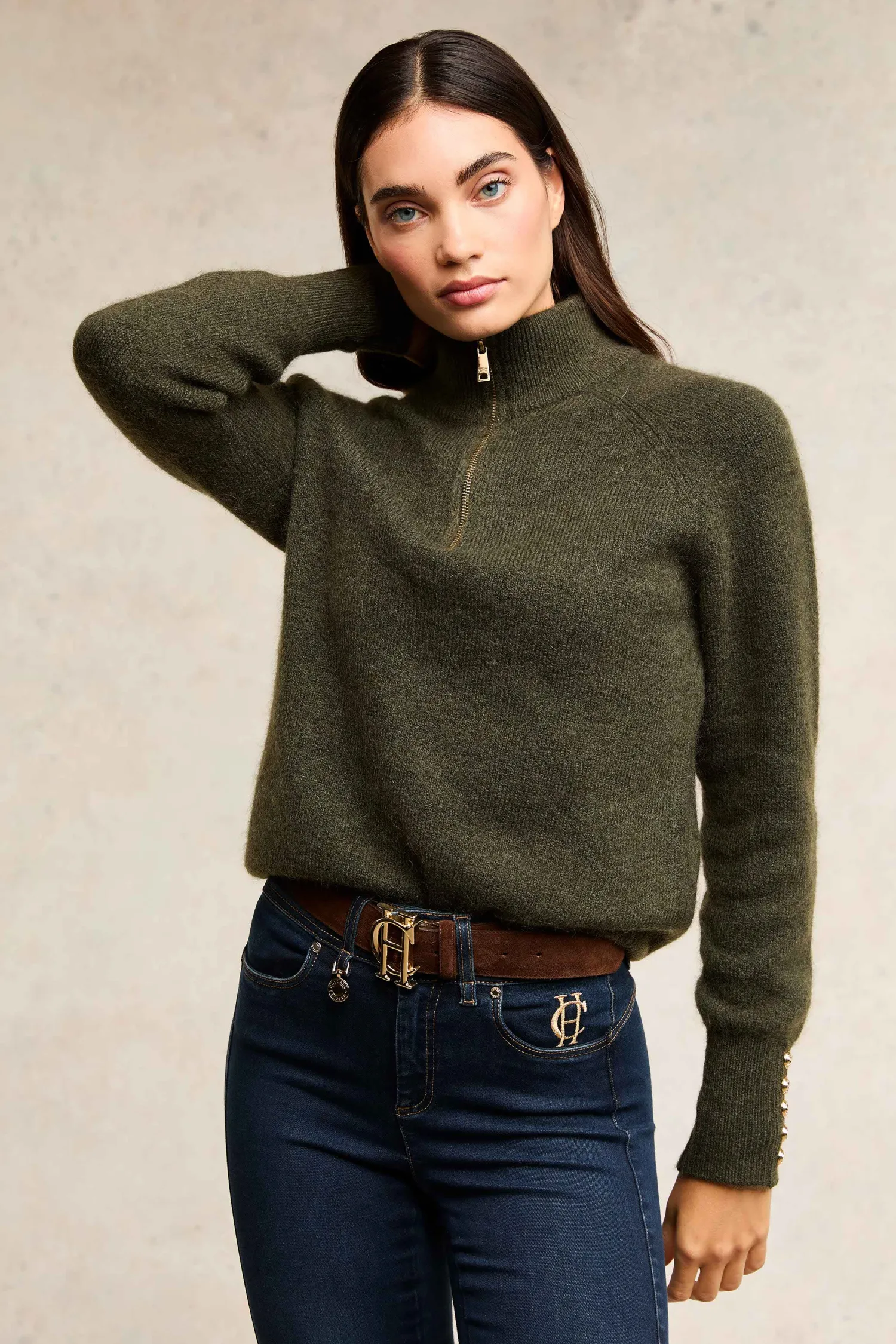 Discount Tori Quarter Zip Knit (Forest Green) Women Knitwear