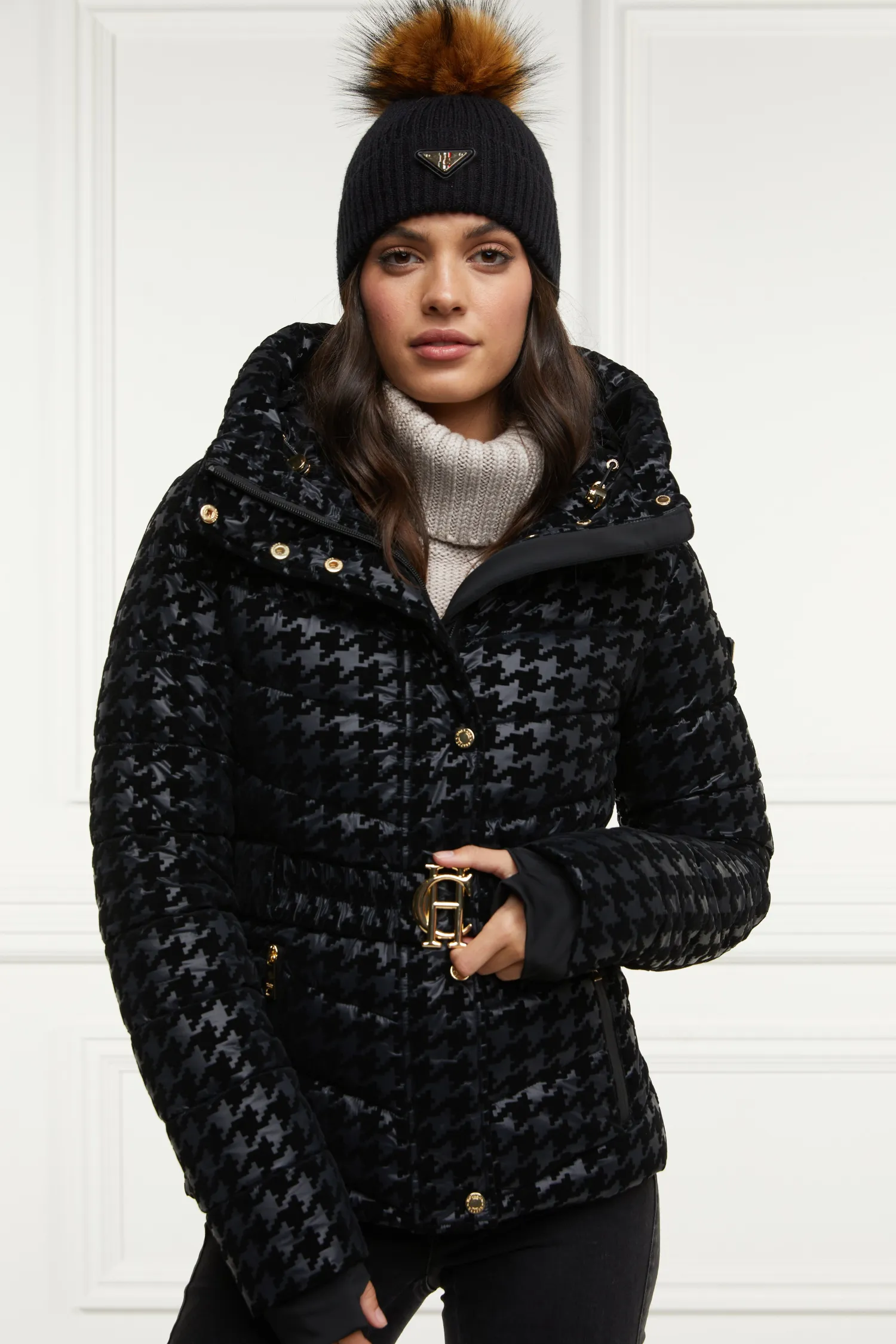 Fashion Vermont Puffer Jacket (Mono Houndstooth) Women Jackets