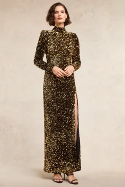 Clearance Victoria Sequin Maxi Dress (Gold Sequin) Women Dresses