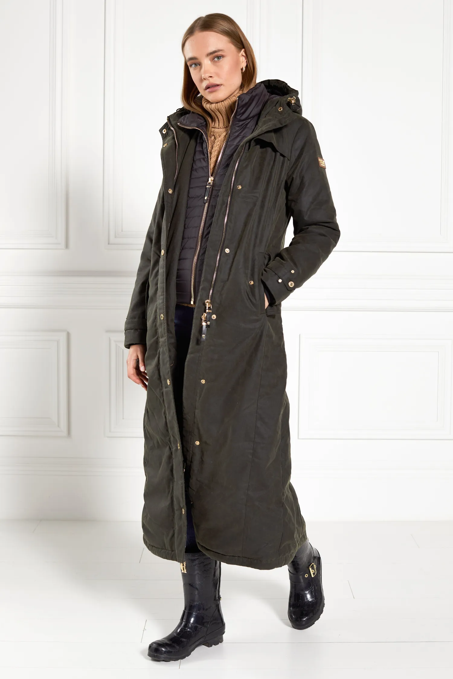 Clearance Wax Longline Field Coat (Dark Olive) Women Coats|Coats