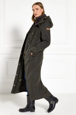 Clearance Wax Longline Field Coat (Dark Olive) Women Coats|Coats